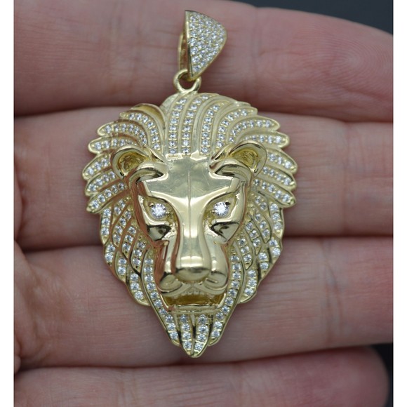 Real 10K Yellow Solid Gold Lion Head Pendant Mens Charm Pendant 12.6 gr - Picture 3 of 7
